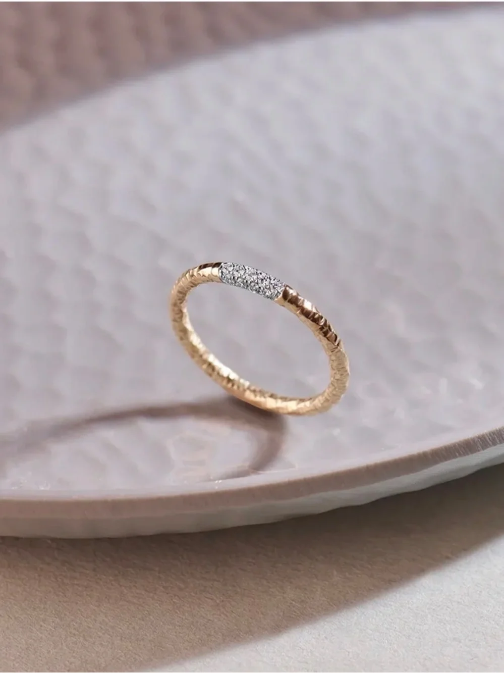 10K Fine Jewelry Textured Diamond Ring in Gold